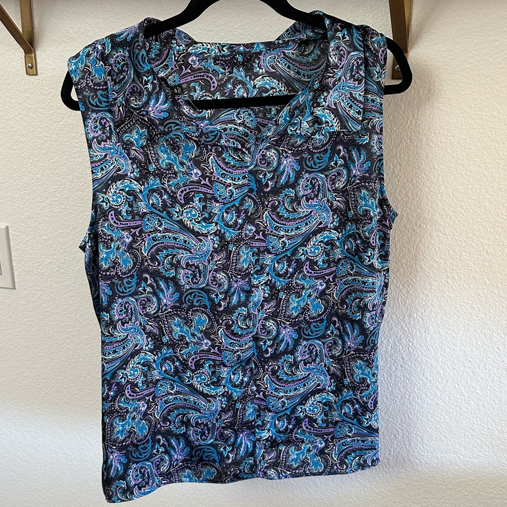 Talbots sleeveless blouse vibrant blue and purple - Picture 1 of 8